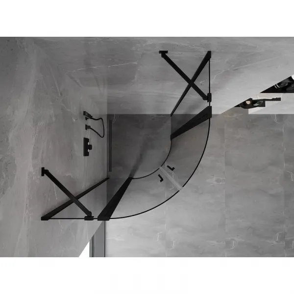MEXEN - MIST dverná časť štvrťkruhová (2d2s) 100x100x200 cm 6mm čierna, číra 8A32-100-100-70-00