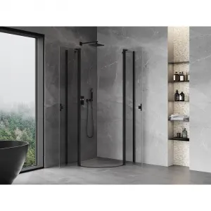 MEXEN - MIST dverná časť štvrťkruhová (2d2s) 100x100x200 cm 6mm čierna, číra 8A32-100-100-70-00