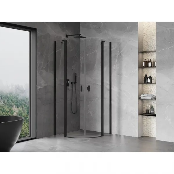 MEXEN - MIST dverná časť štvrťkruhová (2d2s) 100x100x200 cm 6mm čierna, číra 8A32-100-100-70-00