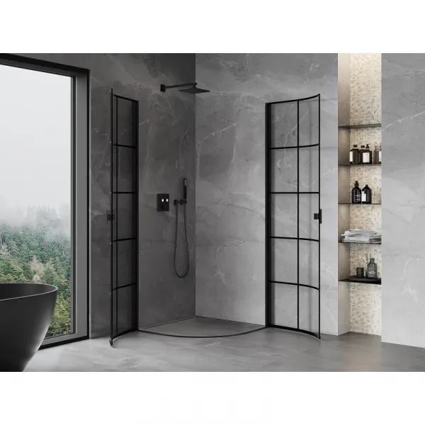 MEXEN - MIST dverná časť štvrťkruhová (2d) 70x70x200 cm 6mm čierna, dekor 8A31-070-070-70-77