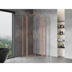 MEXEN - MIST dverná časť štvrťkruhová (2d2s) 90x90x200 cm 6mm meď kartáčovaná, číra 8A32-090-090-65-00