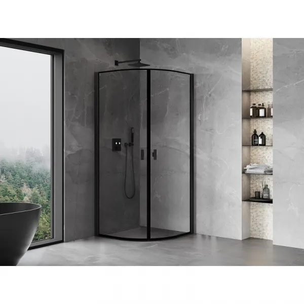 MEXEN - MIST dverná časť štvrťkruhová (2d) 90x90x200 cm 6mm čierna, okraj 8A31-090-090-70-70