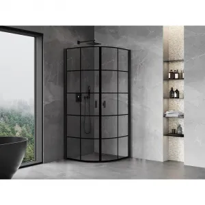 MEXEN - MIST dverná časť štvrťkruhová (2d) 90x90x200 cm 6mm čierna, dekor 8A31-090-090-70-77