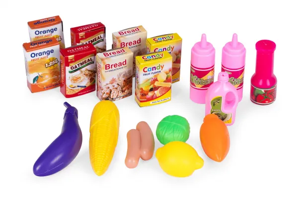 3kraft Detský nákupný vozík s príslušenstvom sivý
