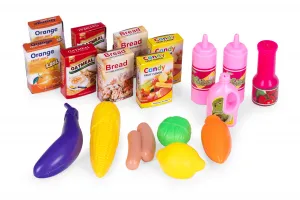 3kraft Detský nákupný vozík s príslušenstvom sivý