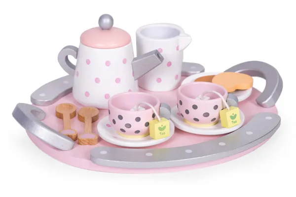 ECOTOYS Drevená čajová súprava TEACUTIE ružová/fialová
