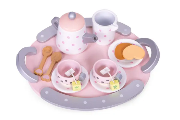 ECOTOYS Drevená čajová súprava TEACUTIE ružová/fialová