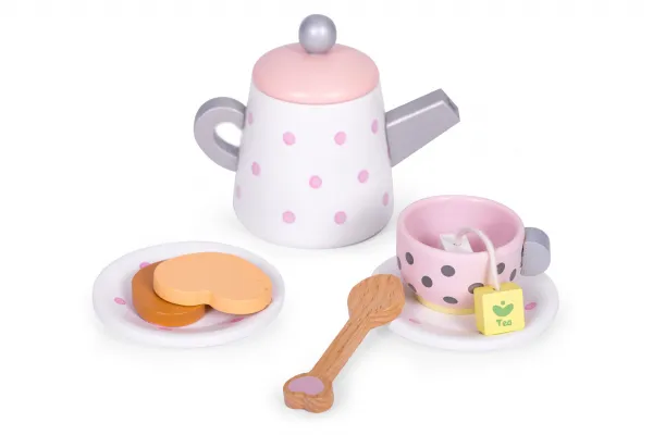 ECOTOYS Drevená čajová súprava TEACUTIE ružová/fialová