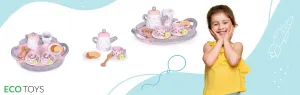 ECOTOYS Drevená čajová súprava TEACUTIE ružová/fialová
