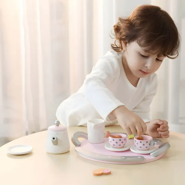 ECOTOYS Drevená čajová súprava TEACUTIE ružová/fialová