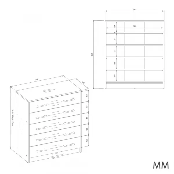 TP Living Botník ALEX 74 cm antracitový/dub artisan