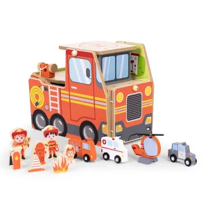 ECOTOYS Dřevěná požární stanice STATION 2v1 červená