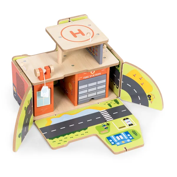ECOTOYS Dřevěná požární stanice STATION 2v1 červená