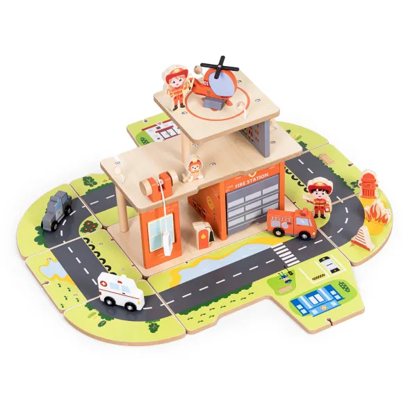 ECOTOYS Dřevěná požární stanice STATION 2v1 červená