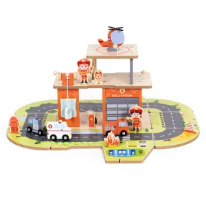ECOTOYS Dřevěná požární stanice STATION 2v1 červená