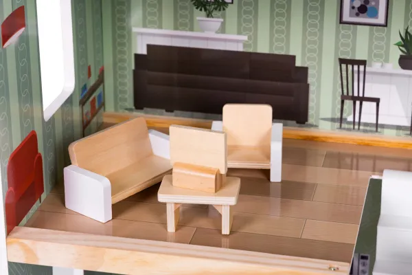 ECOTOYS Dřevěný domeček pro panenky PATIO vícebarevný