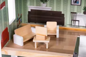 ECOTOYS Dřevěný domeček pro panenky PATIO vícebarevný