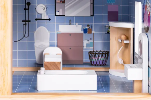 ECOTOYS Dřevěný domeček pro panenky PATIO vícebarevný