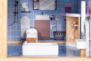 ECOTOYS Dřevěný domeček pro panenky PATIO vícebarevný