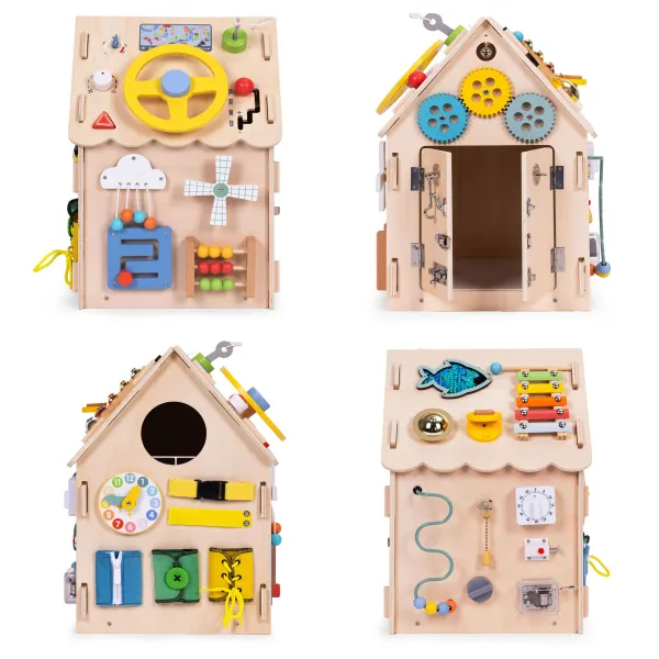 ECOTOYS Dřevěný interaktivní domeček XXL hnědý