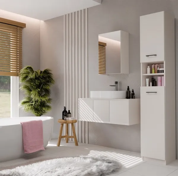 TP Living Závesná kúpeľňová skrinka so zrkadlom POLA 1DL kašmírová