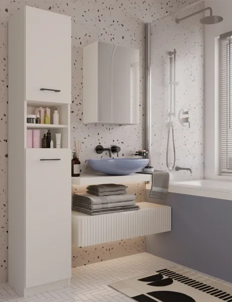 TP Living Závesná kúpeľňová skrinka so zrkadlom POLA 1DL kašmírová