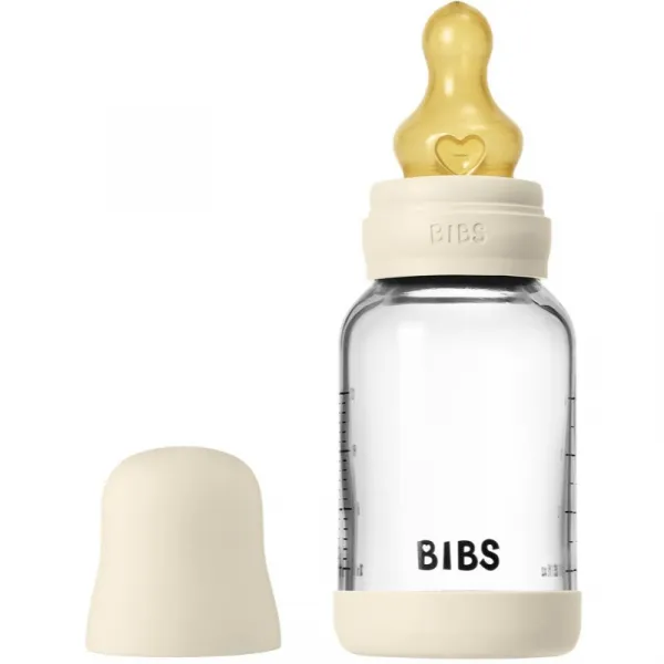 BIBS Baby Glass Bottle Round Latex antikoliková fľaša Ivory 120 ml
