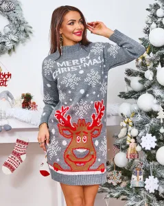 Resti Christmas Sweater Women's Dress in Gray