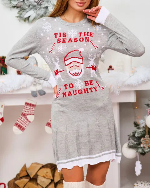 Resti Christmas Sweater Women's Dress in Gray