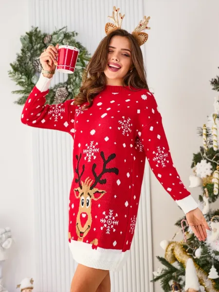 Resti Christmas sweater women's dress in green