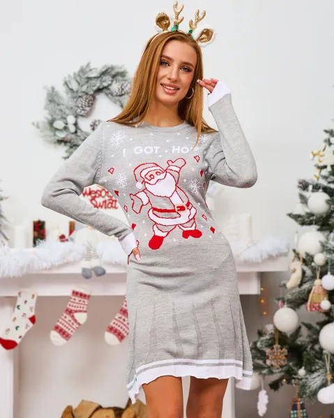 Resti Christmas Sweater Women's Dress in Gray