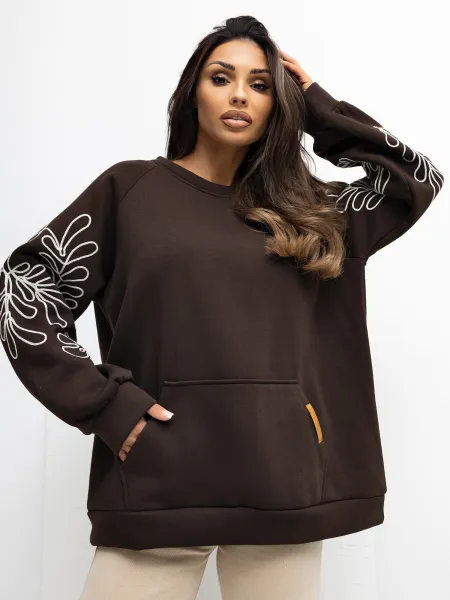 Factory Dámska oversize mikina s vyšívanými rukávmi Farba: Ecru, Veľkosť: UNI
