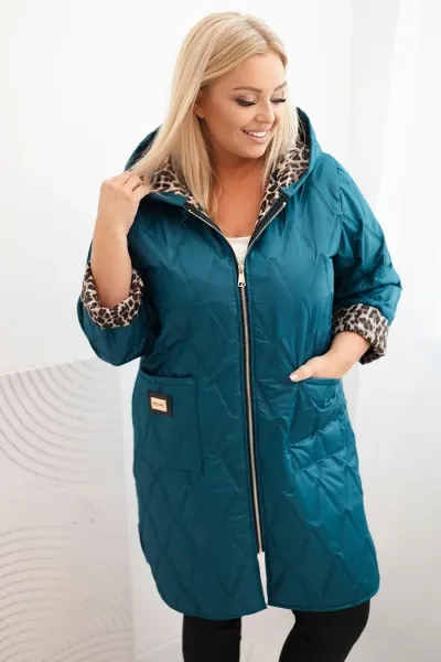Legínovo Dámska zimná prešívaná bunda Plus Size s leopardím vzorom a kapucňou hnedá Farba: Tmavoružová, Veľkosť: UNI