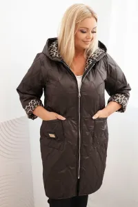 Legínovo Dámska zimná prešívaná bunda Plus Size s leopardím vzorom a kapucňou hnedá Farba: Tmavoružová, Veľkosť: UNI