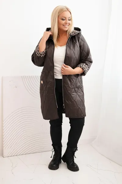 Legínovo Dámska zimná prešívaná bunda Plus Size s leopardím vzorom a kapucňou hnedá Farba: Tmavoružová, Veľkosť: UNI