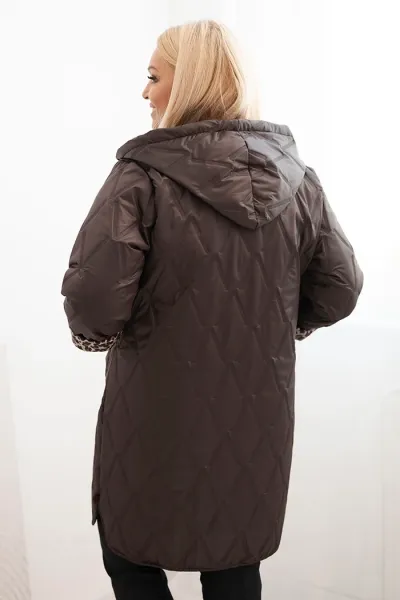 Legínovo Dámska zimná prešívaná bunda Plus Size s leopardím vzorom a kapucňou hnedá Farba: Tmavoružová, Veľkosť: UNI