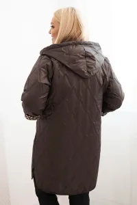 Legínovo Dámska zimná prešívaná bunda Plus Size s leopardím vzorom a kapucňou hnedá Farba: Tmavoružová, Veľkosť: UNI