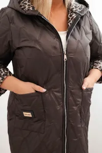Legínovo Dámska zimná prešívaná bunda Plus Size s leopardím vzorom a kapucňou hnedá Farba: Tmavoružová, Veľkosť: UNI