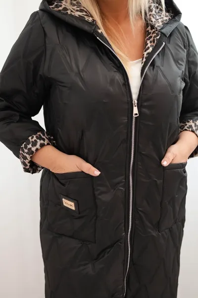 Legínovo Dámska zimná prešívaná bunda Plus Size s leopardím vzorom a kapucňou hnedá Farba: Tmavoružová, Veľkosť: UNI