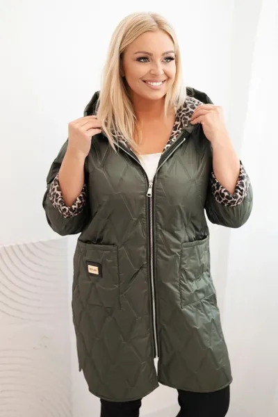 Legínovo Dámska zimná prešívaná bunda Plus Size s leopardím vzorom a kapucňou hnedá Farba: Tmavoružová, Veľkosť: UNI