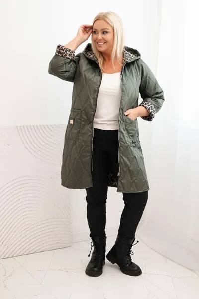 Legínovo Dámska zimná prešívaná bunda Plus Size s leopardím vzorom a kapucňou hnedá Farba: Tmavoružová, Veľkosť: UNI