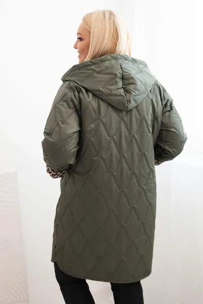 Legínovo Dámska zimná prešívaná bunda Plus Size s leopardím vzorom a kapucňou hnedá Farba: Tmavoružová, Veľkosť: UNI