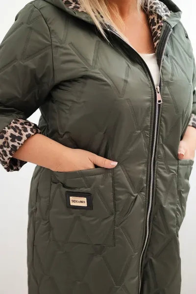 Legínovo Dámska zimná prešívaná bunda Plus Size s leopardím vzorom a kapucňou hnedá Farba: Tmavoružová, Veľkosť: UNI