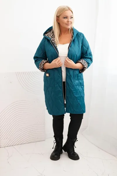 Legínovo Dámska zimná prešívaná bunda Plus Size s leopardím vzorom a kapucňou hnedá Farba: Tmavoružová, Veľkosť: UNI