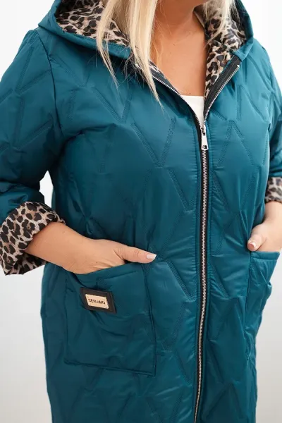 Legínovo Dámska zimná prešívaná bunda Plus Size s leopardím vzorom a kapucňou hnedá Farba: Tmavoružová, Veľkosť: UNI