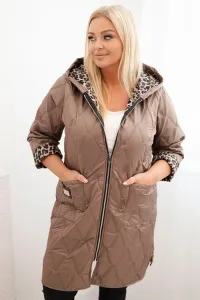 Legínovo Dámska zimná prešívaná bunda Plus Size s leopardím vzorom a kapucňou hnedá Farba: Tmavoružová, Veľkosť: UNI