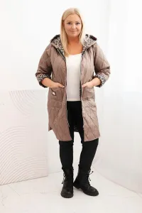 Legínovo Dámska zimná prešívaná bunda Plus Size s leopardím vzorom a kapucňou hnedá Farba: Tmavoružová, Veľkosť: UNI