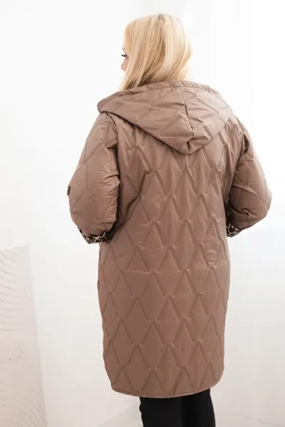 Legínovo Dámska zimná prešívaná bunda Plus Size s leopardím vzorom a kapucňou hnedá Farba: Tmavoružová, Veľkosť: UNI