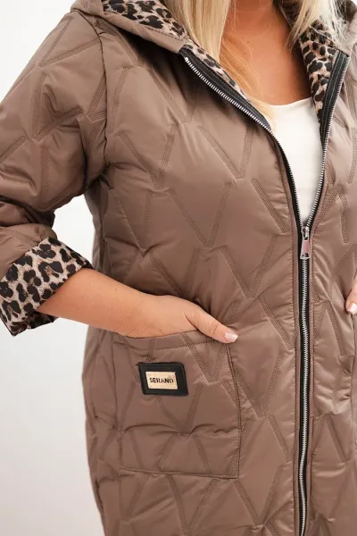 Legínovo Dámska zimná prešívaná bunda Plus Size s leopardím vzorom a kapucňou hnedá Farba: Tmavoružová, Veľkosť: UNI
