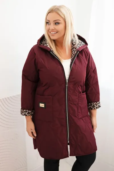 Legínovo Dámska zimná prešívaná bunda Plus Size s leopardím vzorom a kapucňou hnedá Farba: Tmavoružová, Veľkosť: UNI